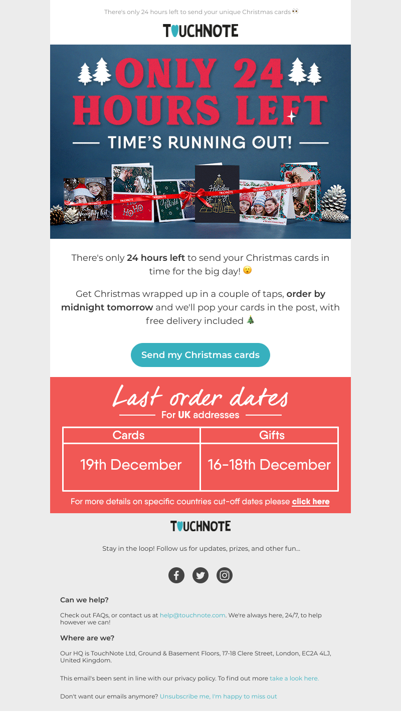 TouchNote - ⏰ Only 24 hours left to send Christmas cards! 