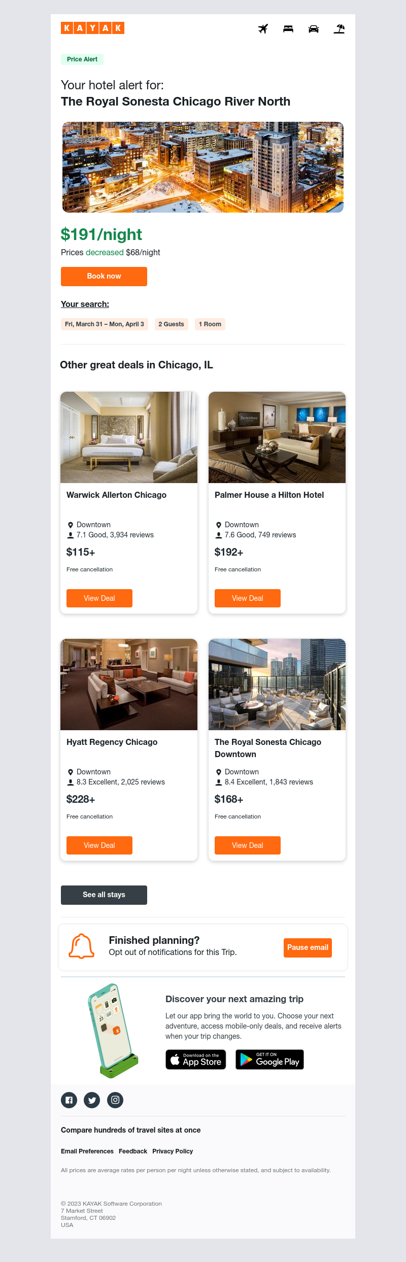 Kayak - Jackpot: Hotel prices dropped $68 in Chicago, IL!