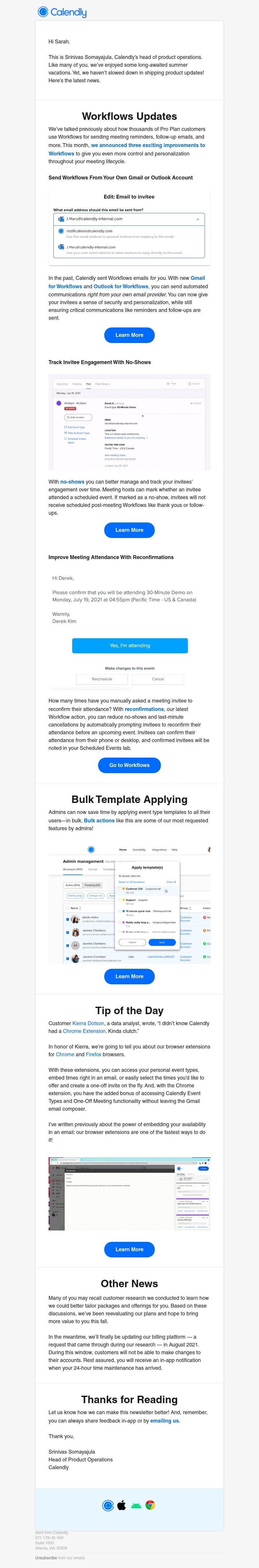 Calendly - New in July: Workflows improvements & bulk template applying