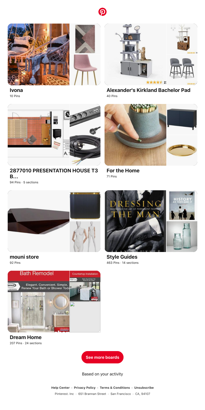 Pinterest - "Ivona", "Alexander's Kirkland Bachelor Pad" and 5 other boards inspired by your recent activity