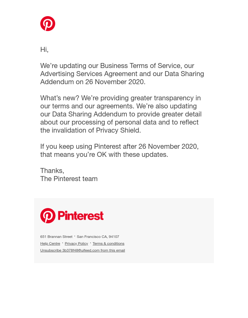 Pinterest - An update to our terms