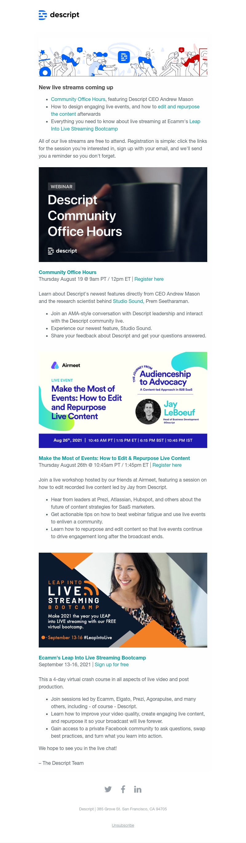 Descript - New upcoming live events