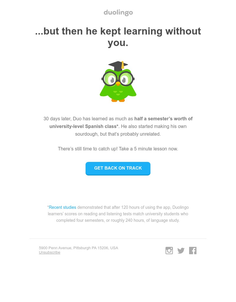 Duolingo - You made Duo sad 😢