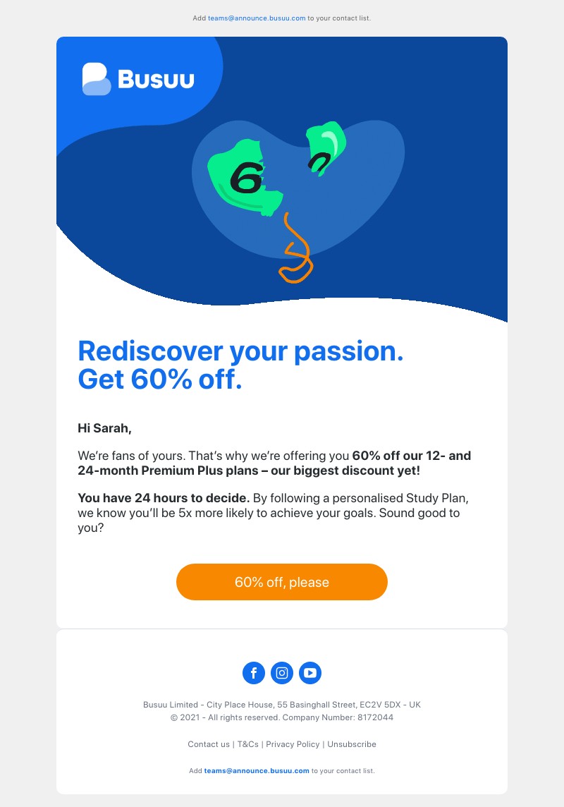 Busuu - 60% off to reboot your learning? We must really like you 💙     