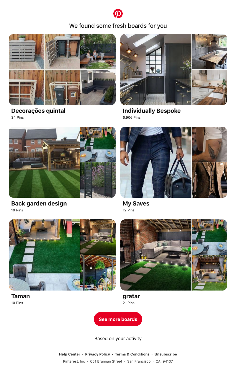 Pinterest - "Decorações quintal", "Individually Bespoke" and 4 other boards inspired by your recent activity