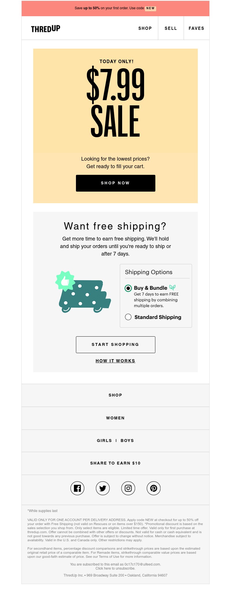 thredUP - There is a $7.99 sale happening NOW!