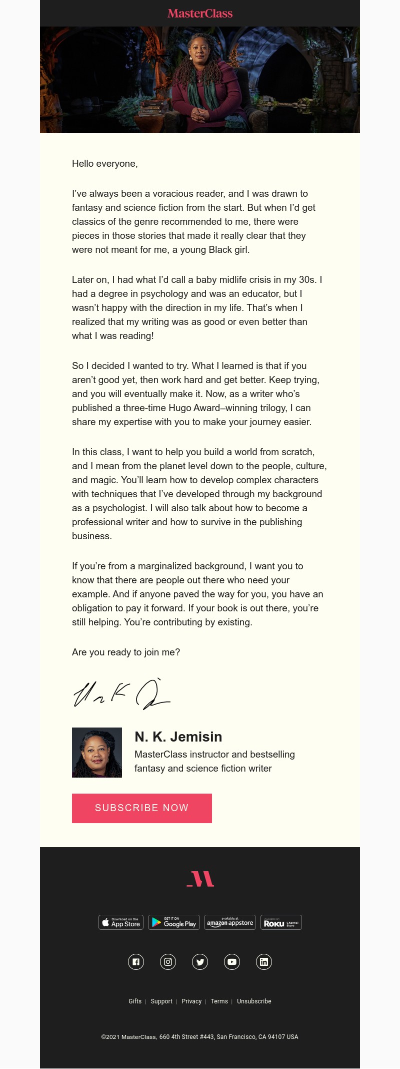  - My MasterClass on fantasy and science fiction writing is here