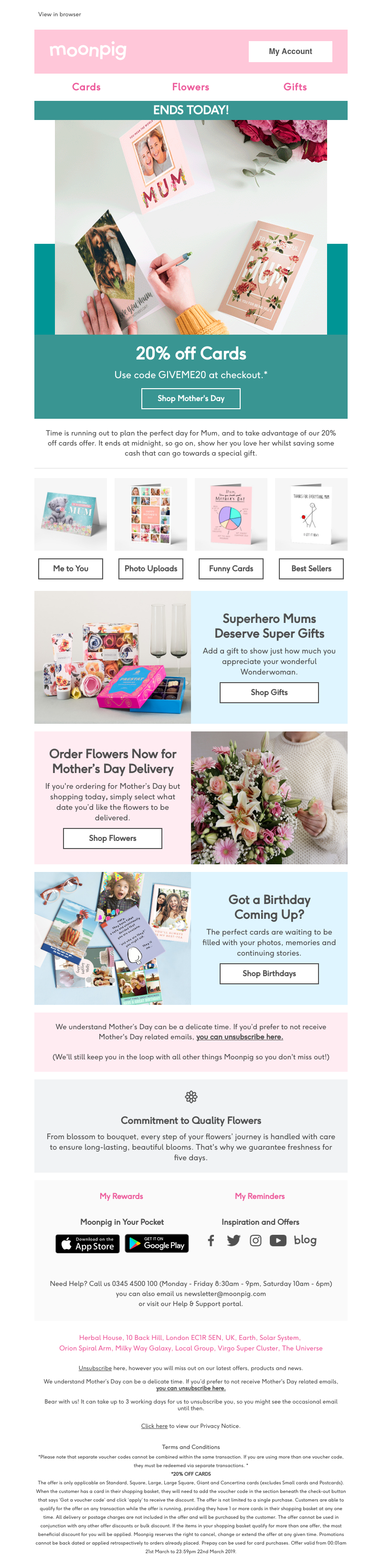 Moonpig - Last chance to get 20% off cards!