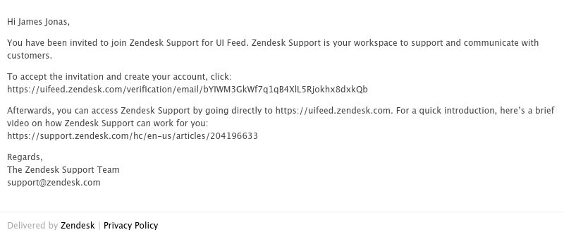 Accepting an invite on Zendesk video screenshot