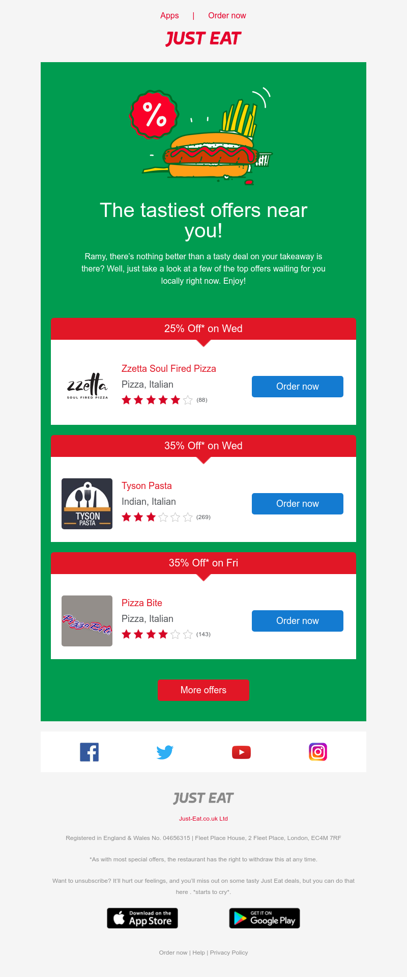 Just Eat - Take a look at the very best takeaway deals near you