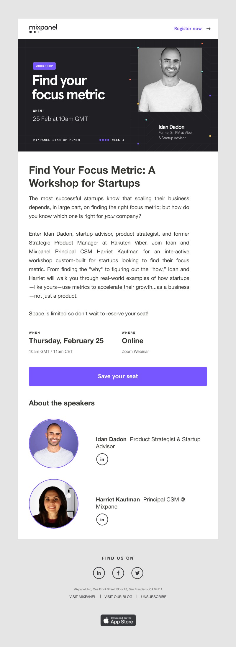 Mixpanel - You're invited! Find your focus metric workshop | 25 Feb at 10:00 am GMT