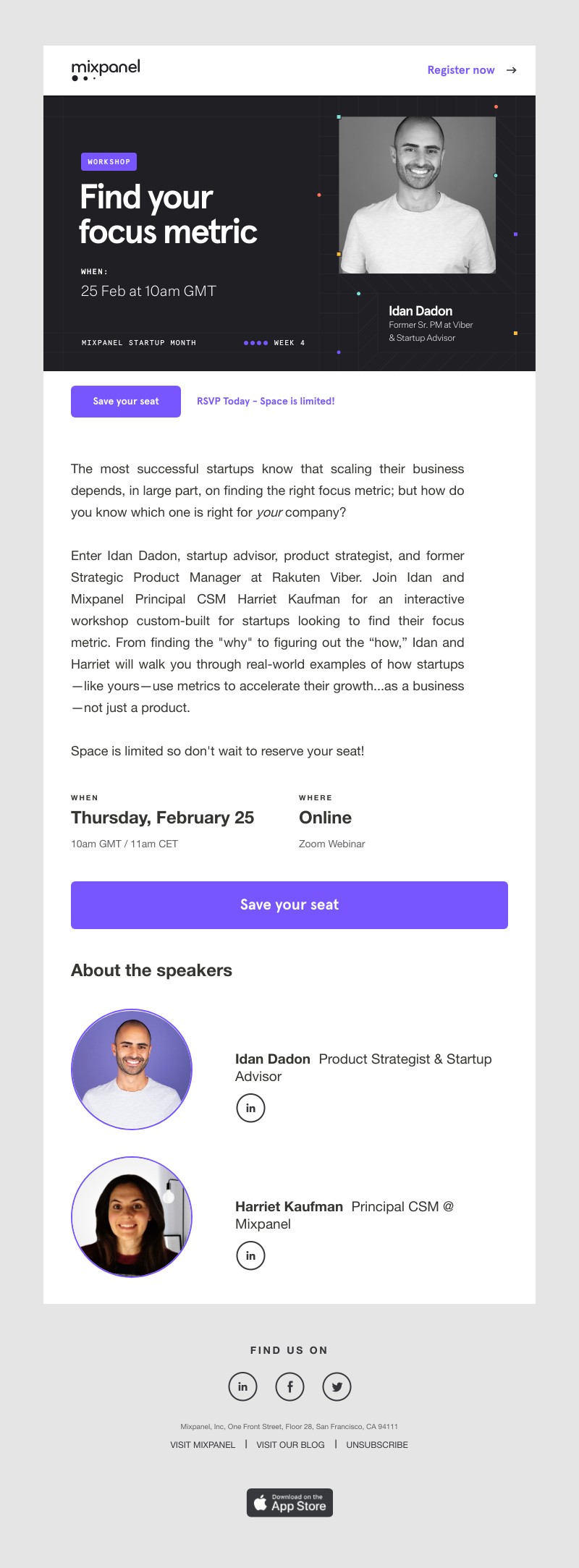 Mixpanel - Last chance to save your free spot! Find your focus metric interactive workshop | 25 Feb