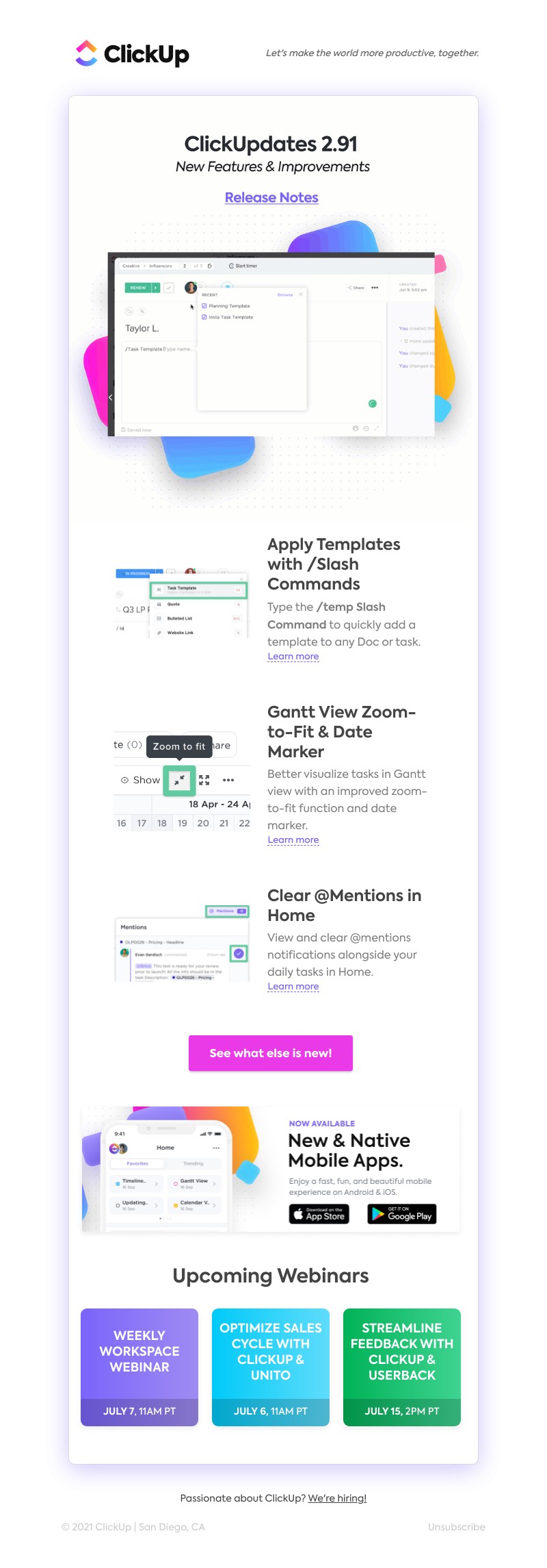 ClickUp - Apply Templates with /Slash Commands, Gantt View Zoom-to-Fit, ➕ more!