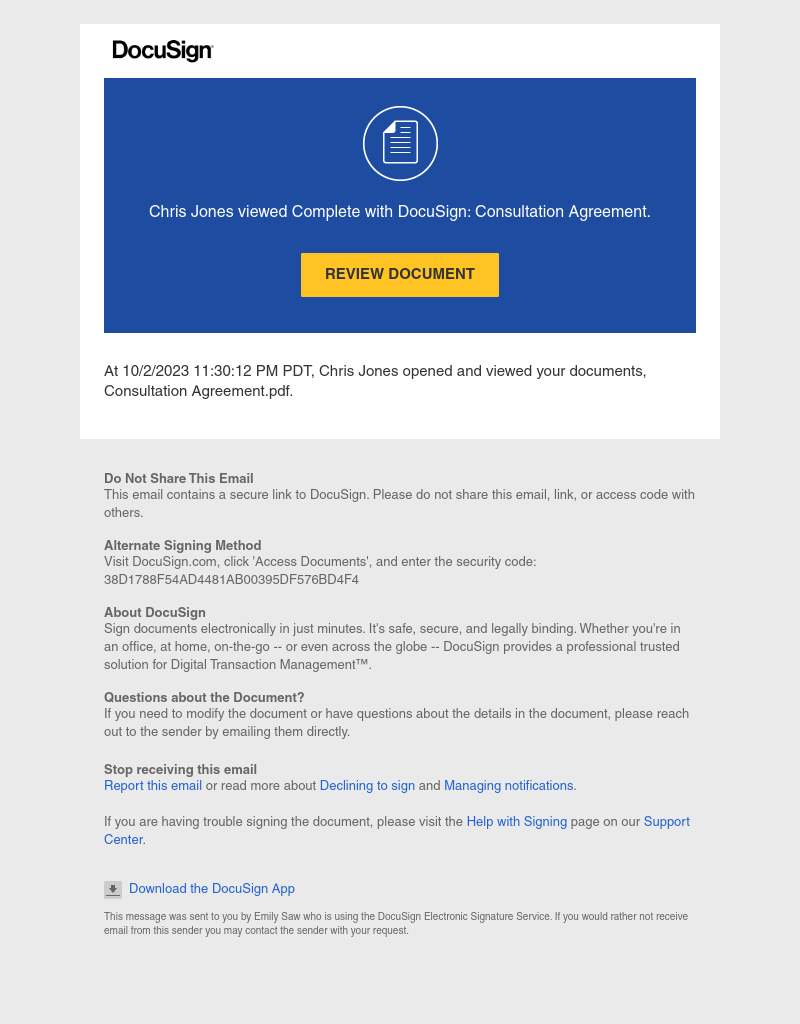  - Chris Jones viewed Complete with DocuSign: Consultation Agreement