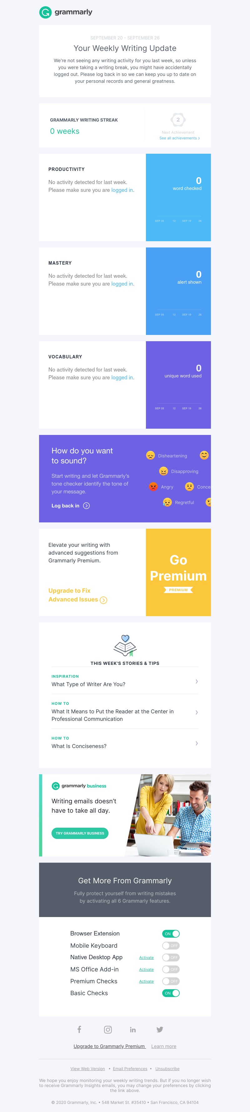Grammarly - We want to send you stellar stats and awesome achievements!