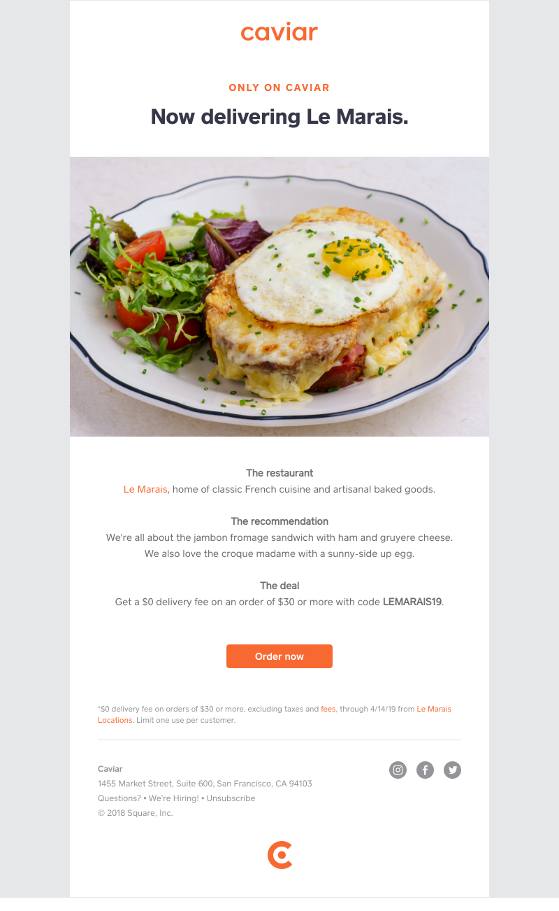  - Le Marais is now only on Caviar (with $0 delivery fees)