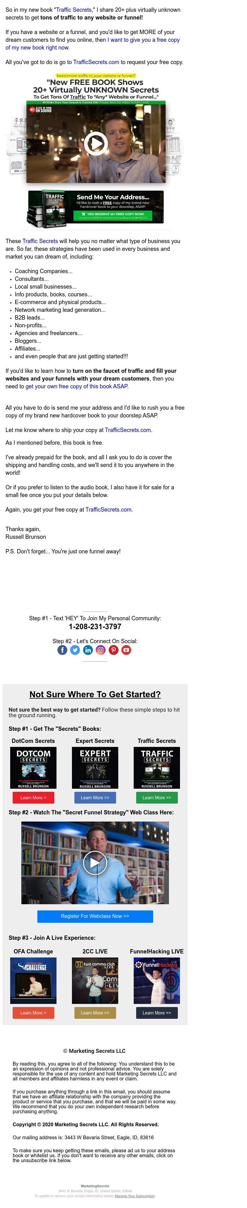ClickFunnels - where should I ship your book? (Traffic Secrets)