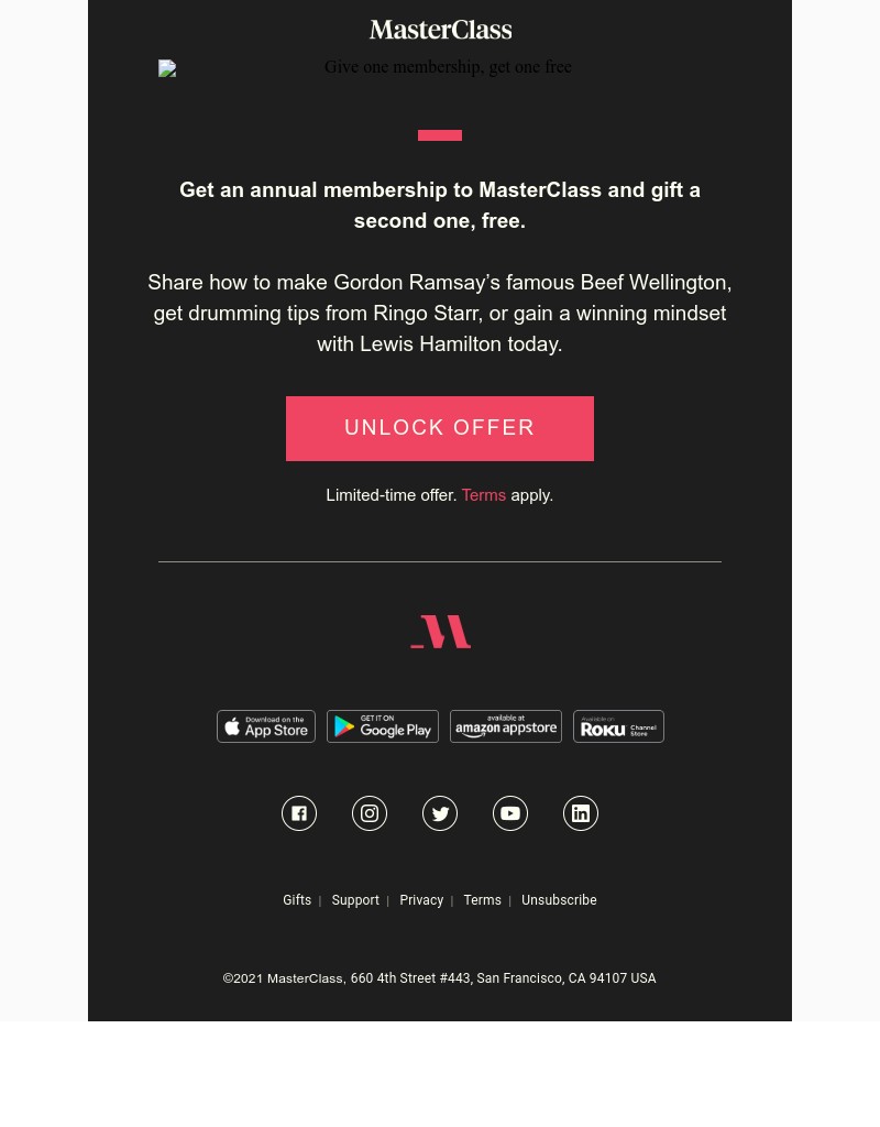 - Offer ends tomorrow: Give one membership. Get one free.