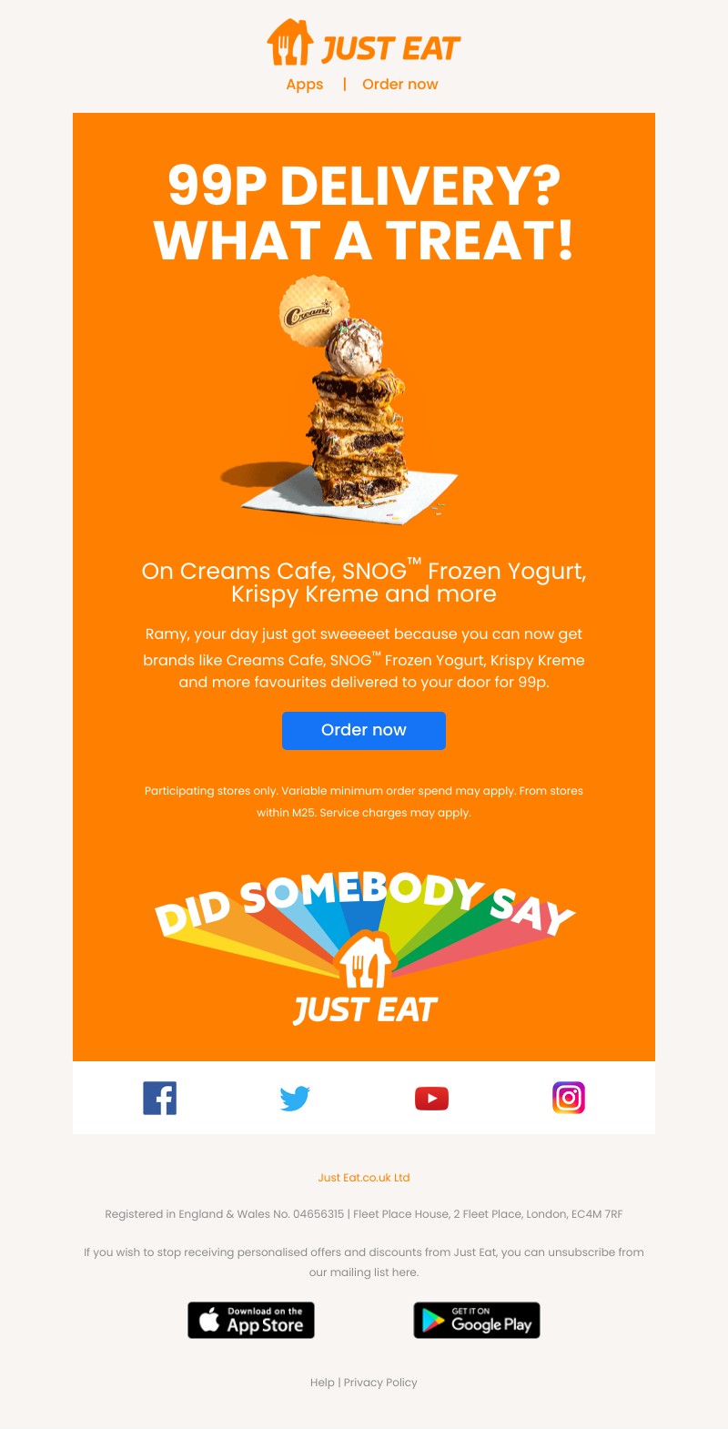 Just Eat - Ramy, 99p delivery on your faves😍