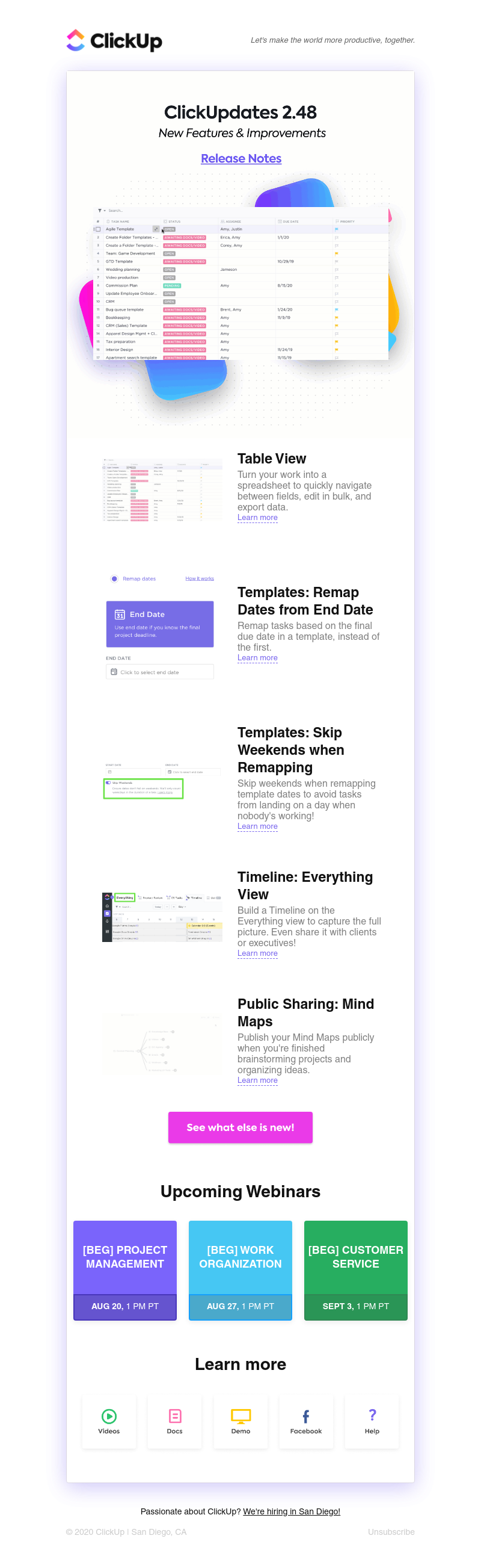 ClickUp - ClickUpdates 2.48 🍱 Table View, Templates: Skip Weekends & Map to End Date, more!