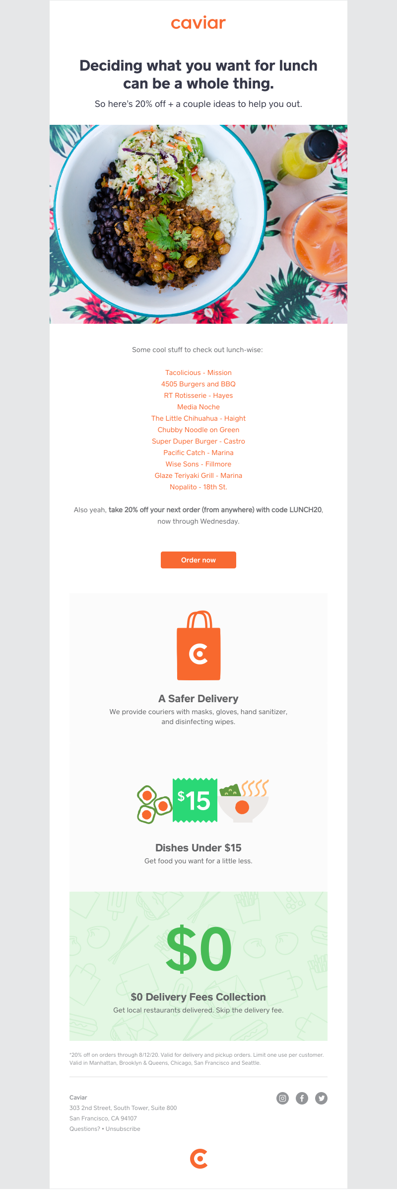  - Take a lunch break + 20% off