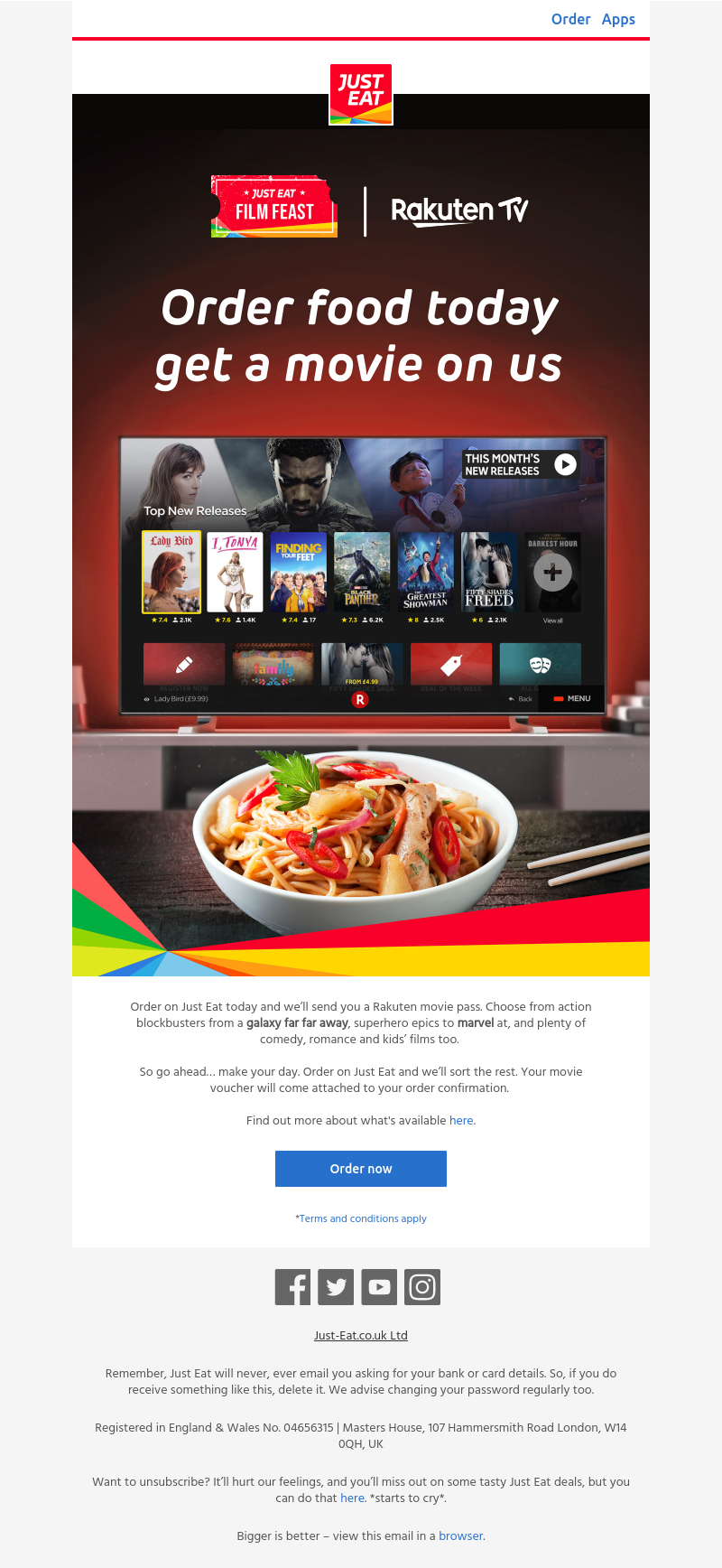 Just Eat - Get a movie on us when you order today