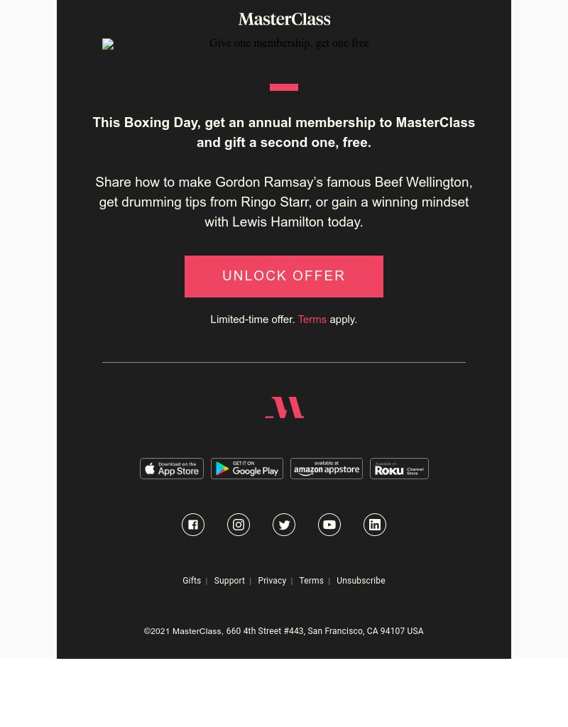  - Get one membership, give another free this Boxing Day