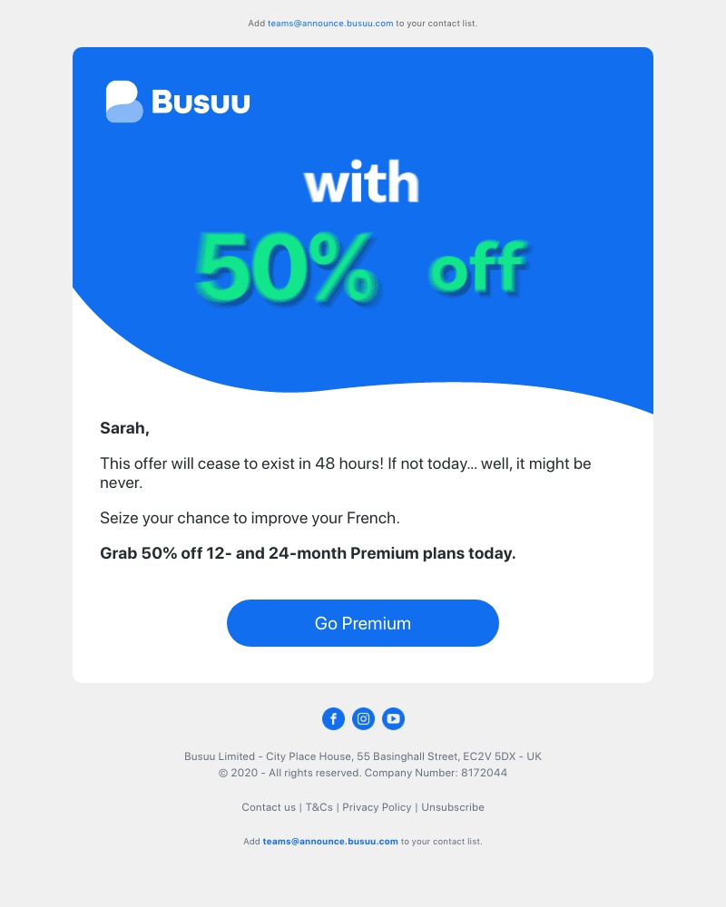 Busuu - 3, 2, 1… lift-off for 50% off Premium 🚀 Grab your deal and see where it takes you