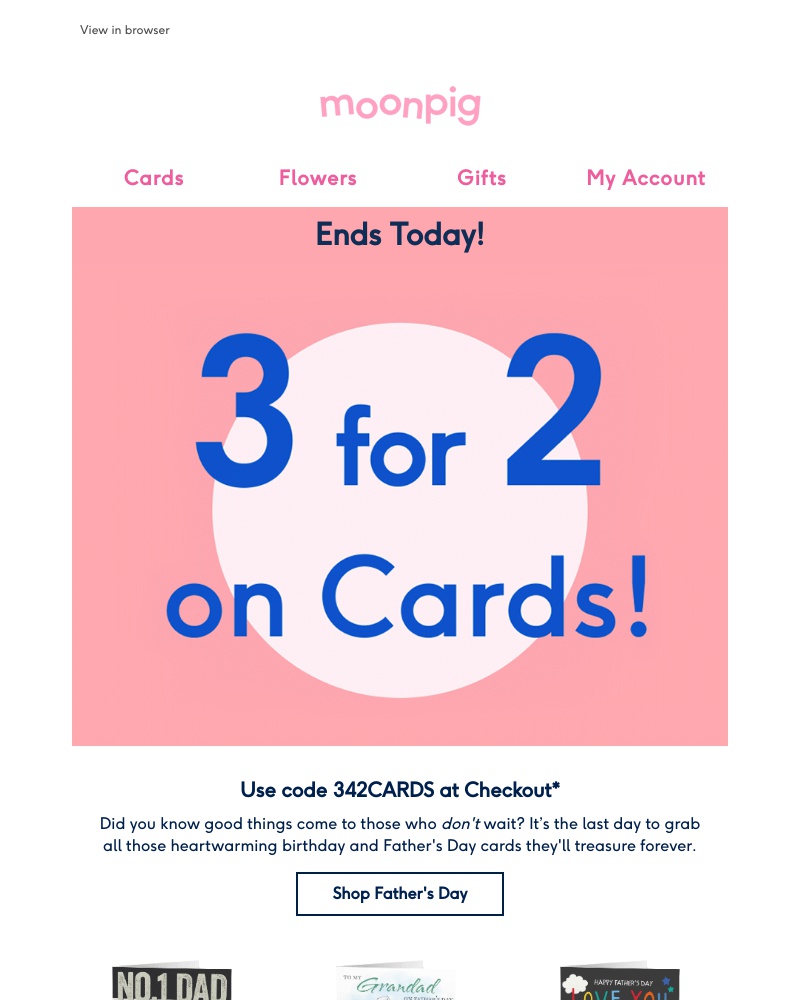 Moonpig - 3 for 2 on cards ends TODAY!