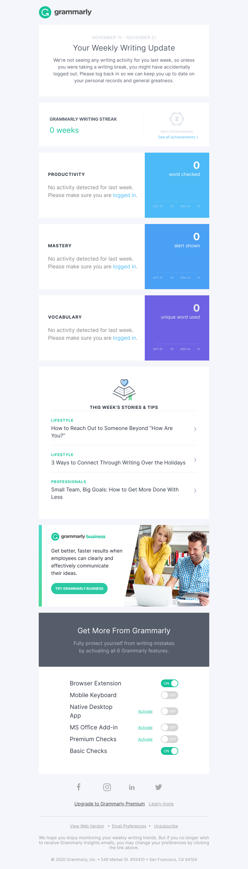 Grammarly - We want to send you stellar stats and awesome achievements!