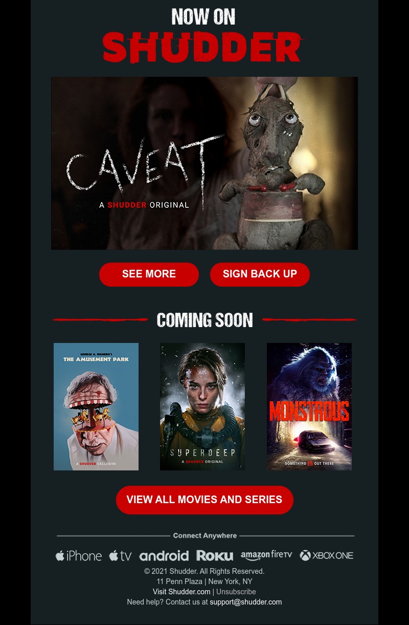 Shudder - A Frightening Supernatural Terror. Stream ‘Caveat’ Now