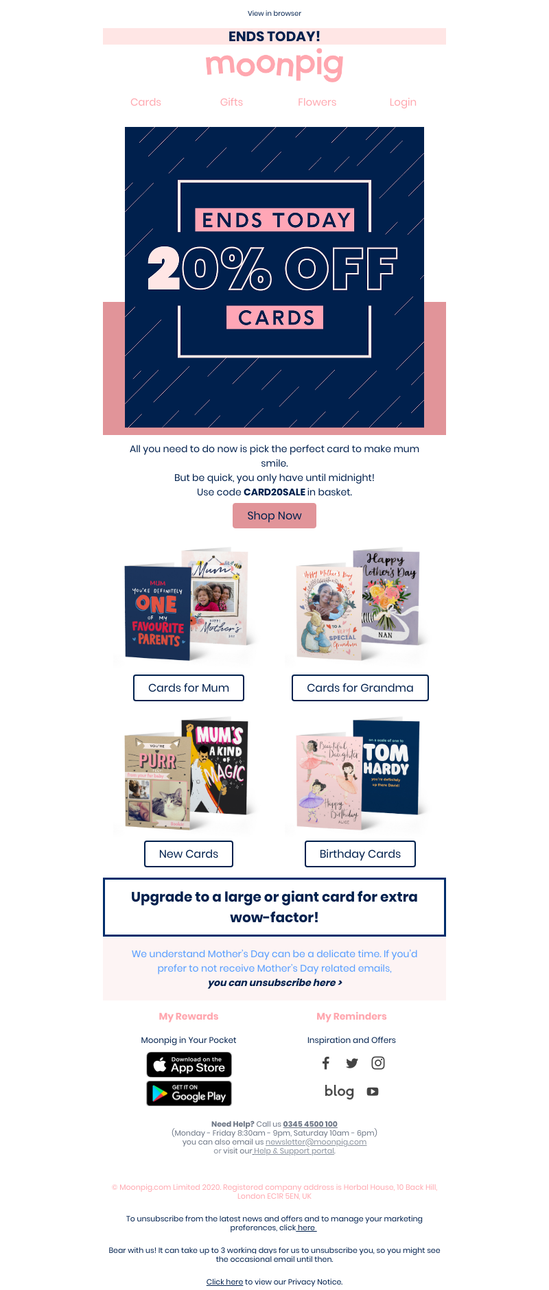 Moonpig - Last chance - 20% off cards! 🕺