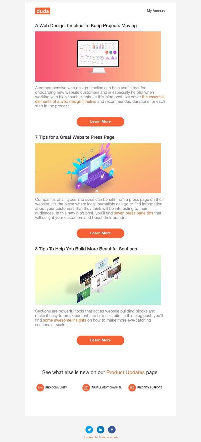 Duda - Top Tips on Web Design Timelines, Press Pages & Sections