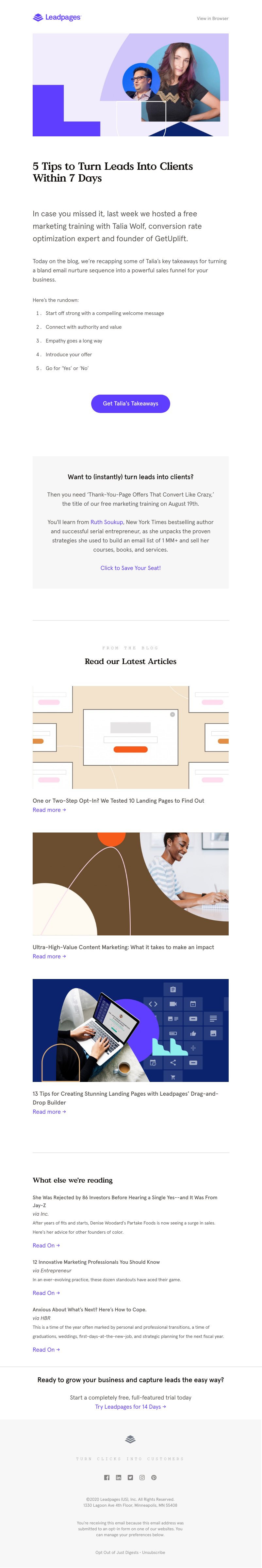 Leadpages - 5 steps from email subscriber to sales →