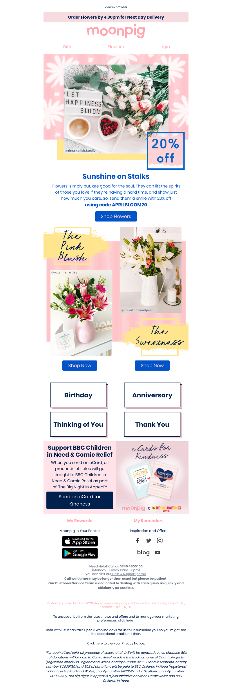 Moonpig - 20% off flowers - That's Bee-utiful 🌼🐝