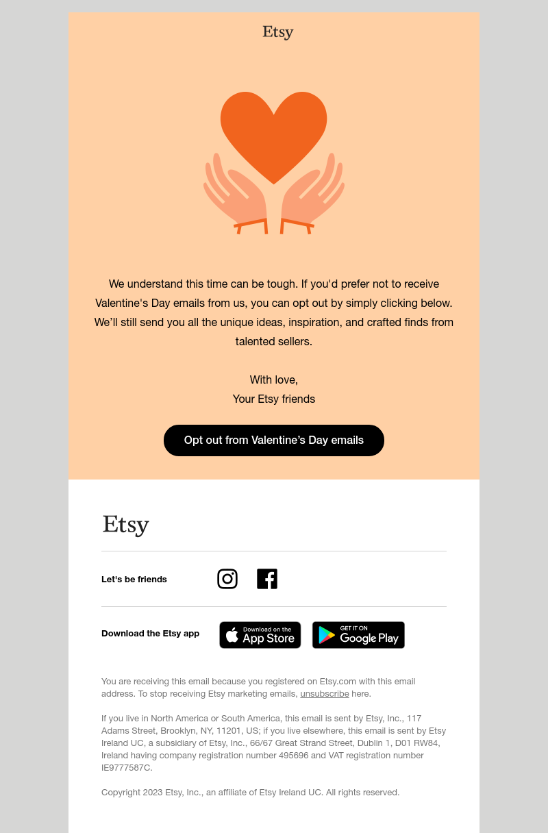 Etsy - Not interested in Valentine’s Day emails?
