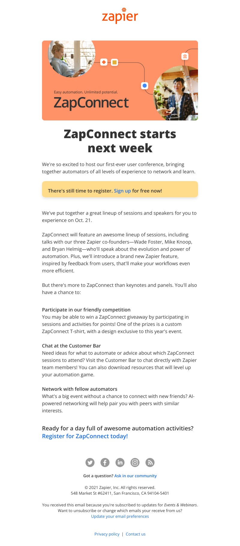 Zapier - ZapConnect is next week: Register for free!