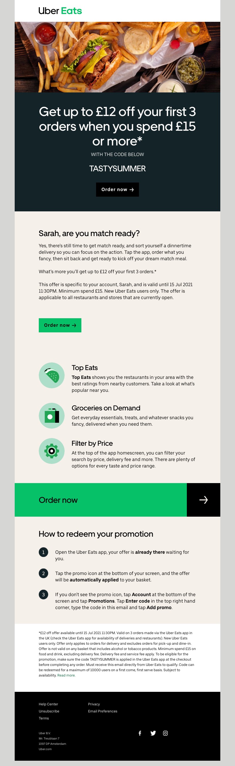 Uber Eats - Get  £12 off  your first 3 orders