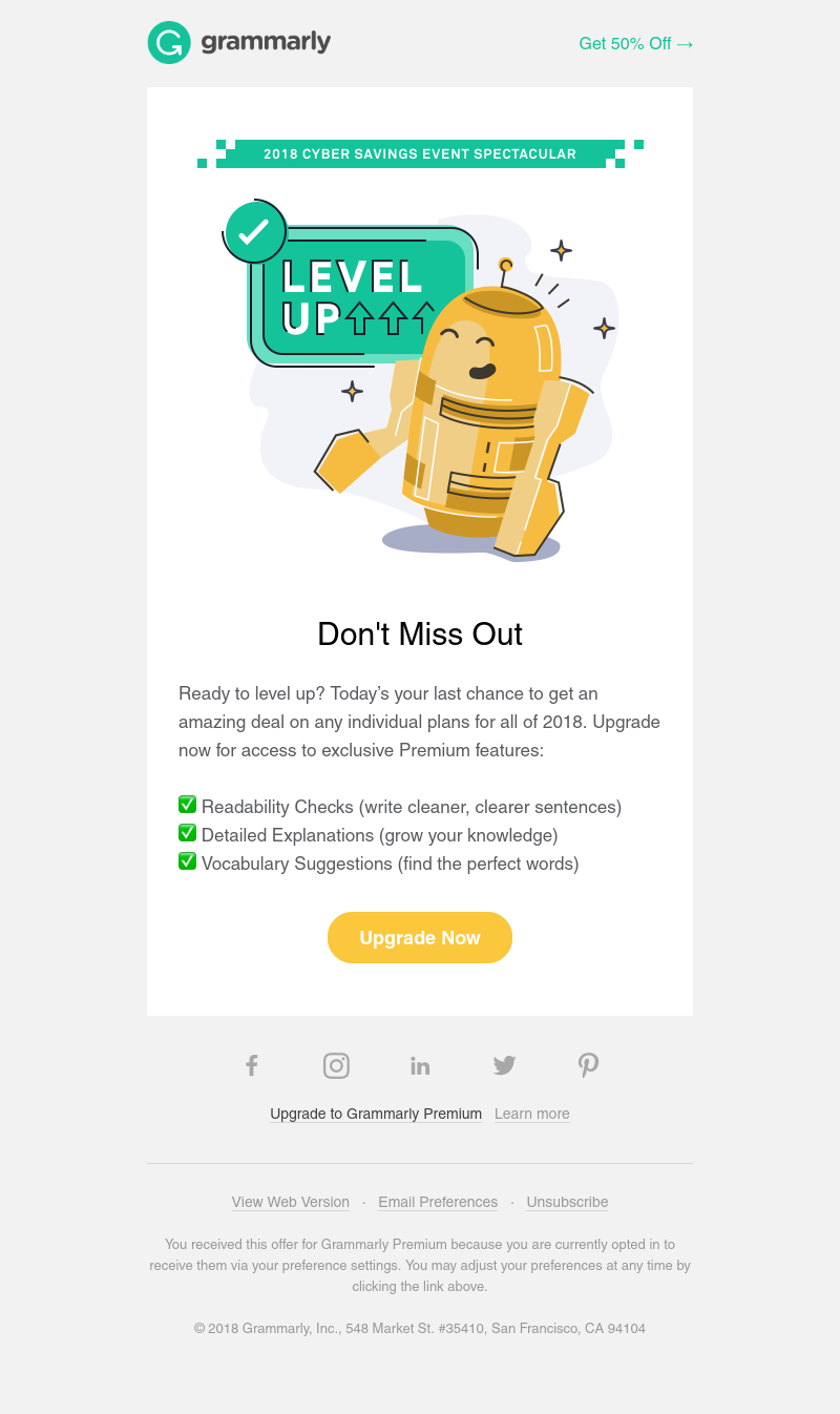 Grammarly - FINAL HOURS: 50% Off ALL Individual Plans