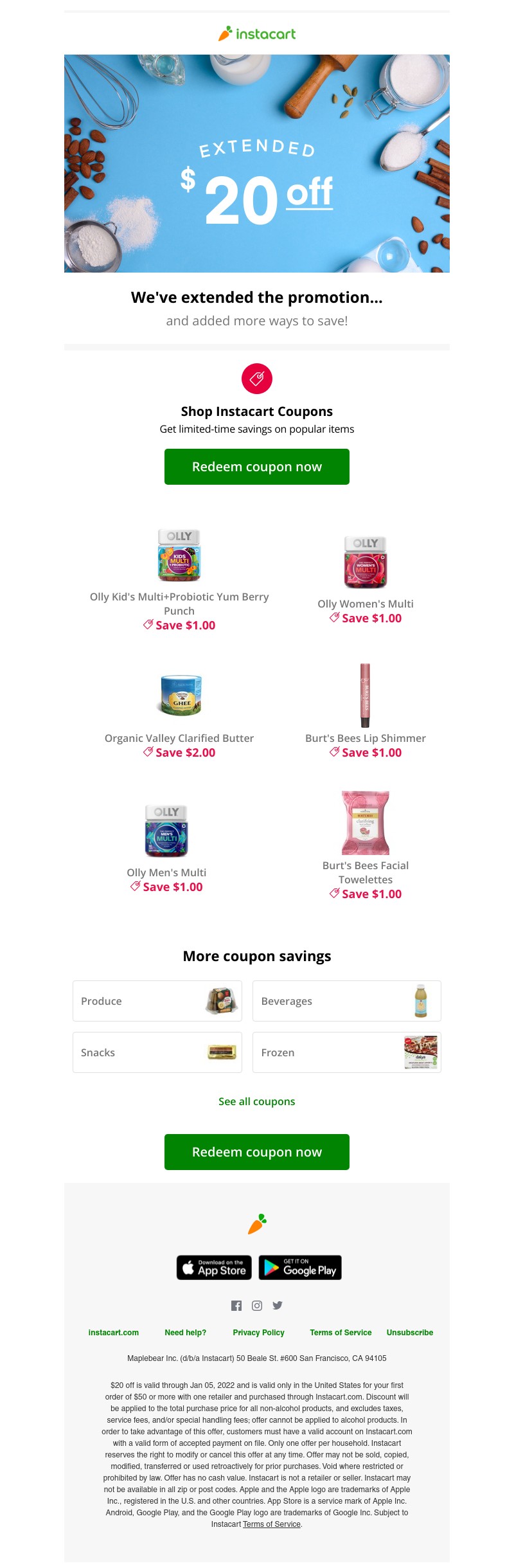 Instacart - 🎉 Extended for you: $20 off your first order