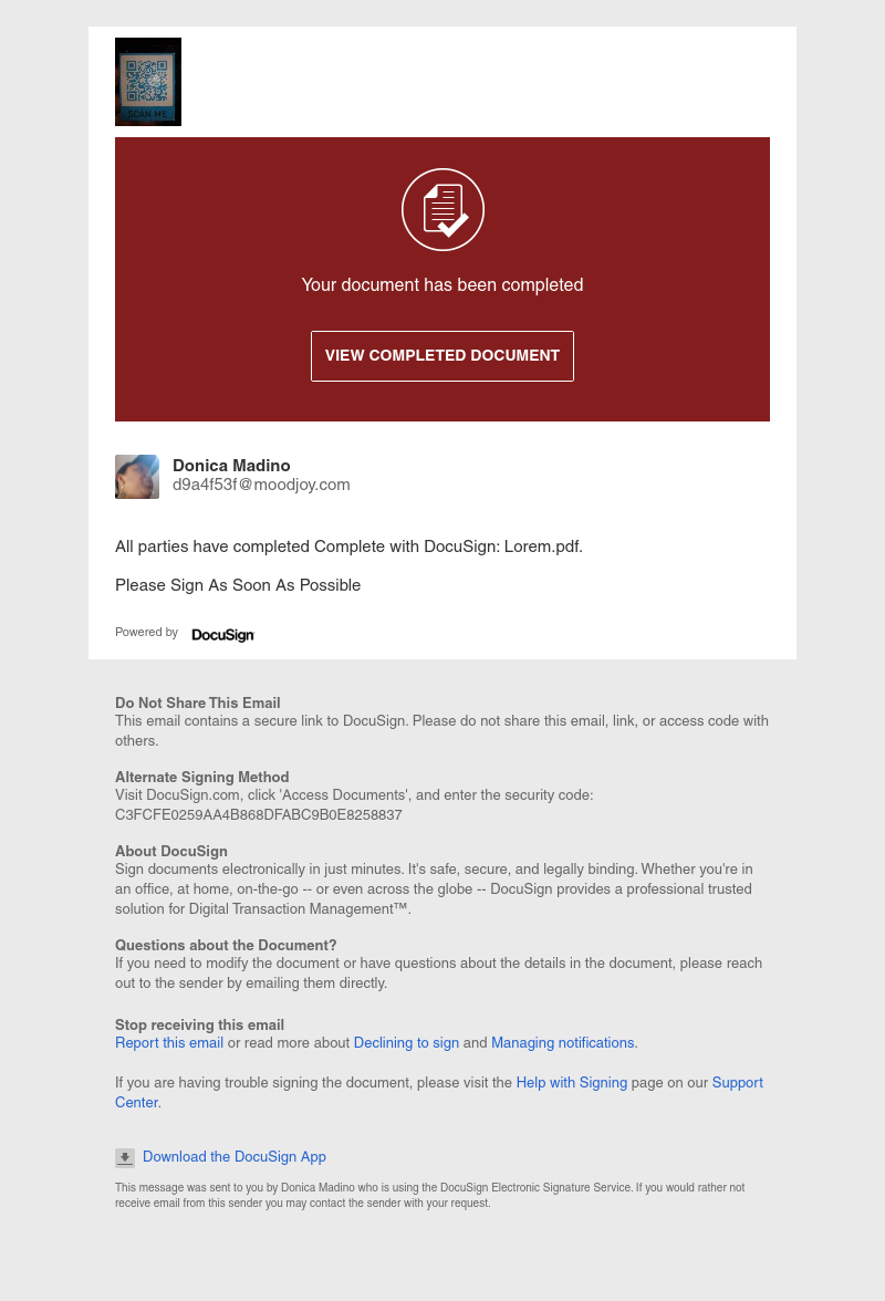  - Completed: Complete with DocuSign: Lorem.pdf