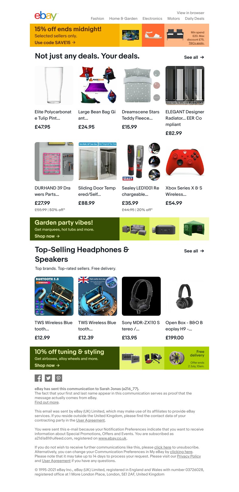 eBay - Ends midnight: 15% off selected sellers! 😲⏱️