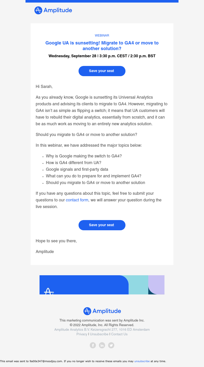 Amplitude - [Webinar] Google UA is sunsetting! Should you migrate to GA4 or move to another solution?