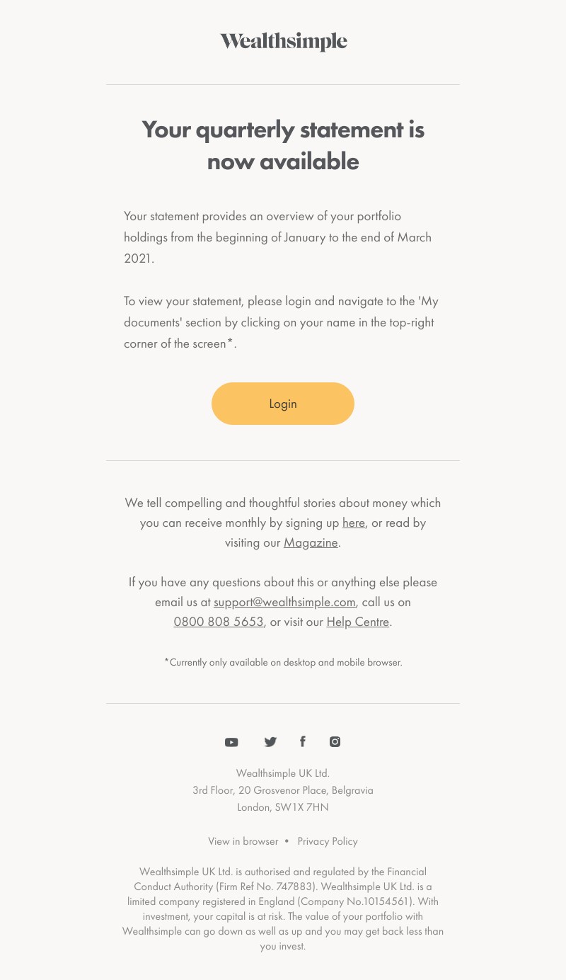 Wealthsimple - Your quarterly statement is now available