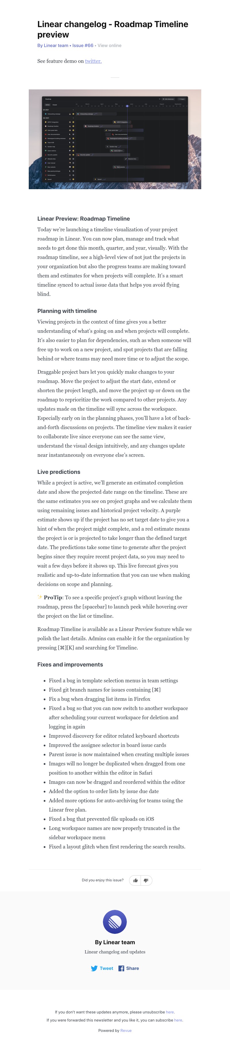 Linear - Linear changelog - Roadmap Timeline preview