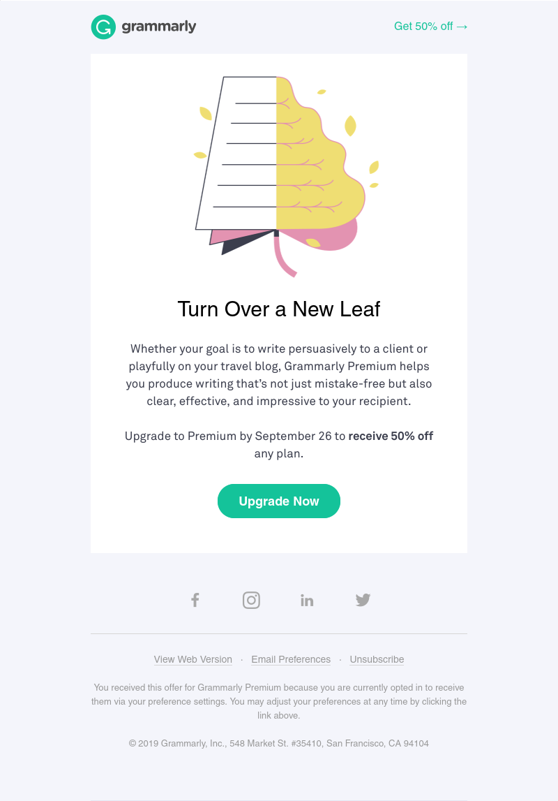 Grammarly - Ready to turn over a new leaf? 🍂 Let’s start with 50% OFF