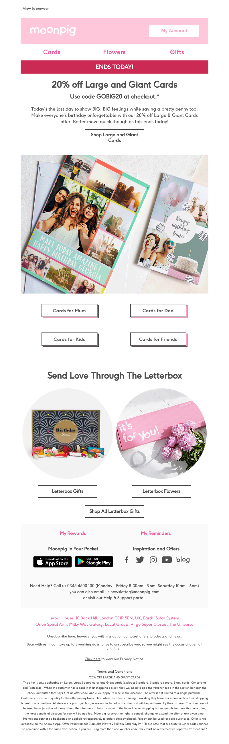 Moonpig - You’ve still got time! 20% off Large & Giant cards
