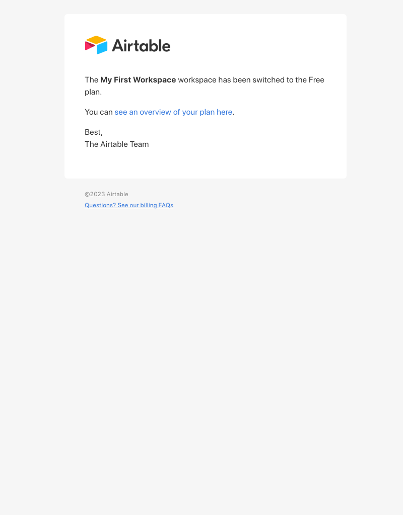 Airtable - Airtable workspace switched to the Free plan