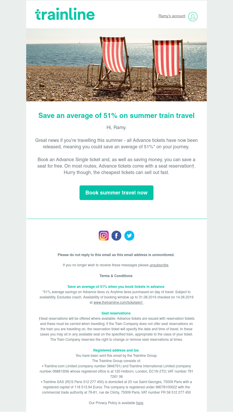 Trainline - ALL Advance tickets now released for summer travel