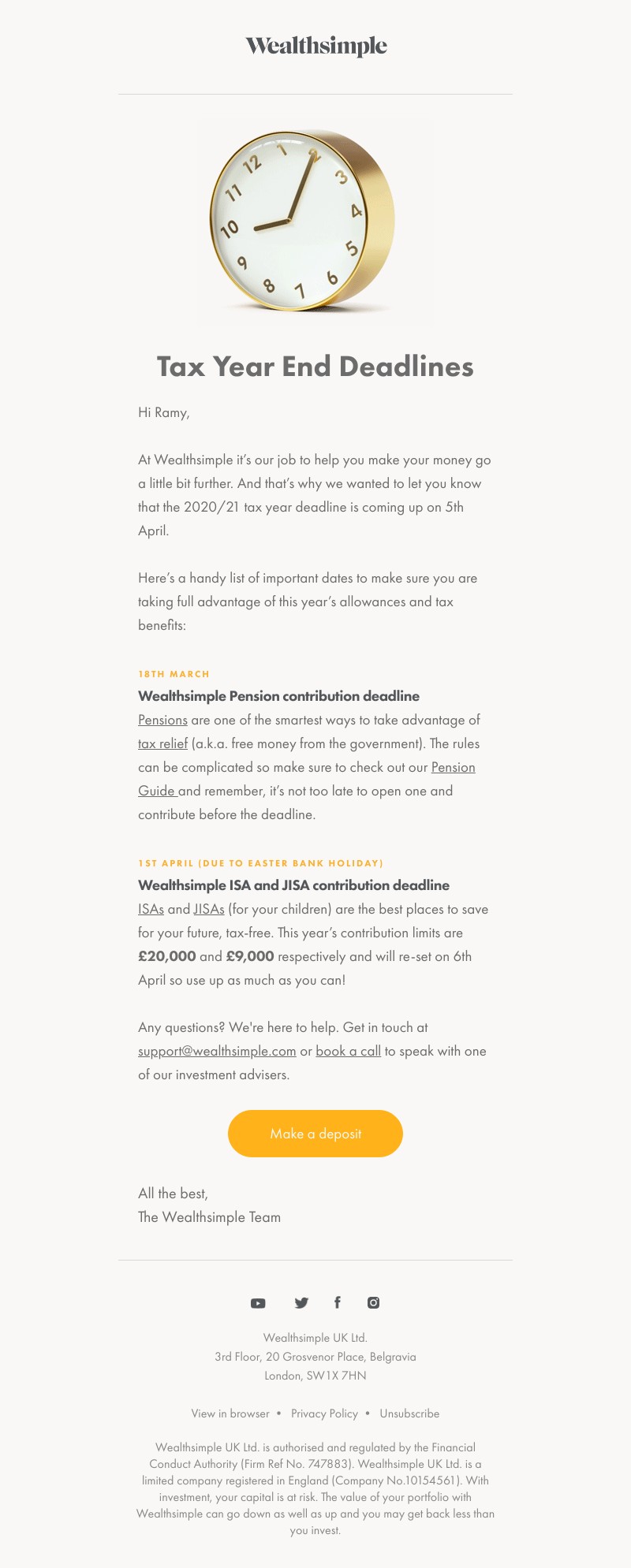 Wealthsimple - Important dates for tax year end